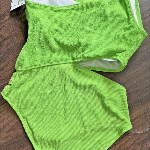 NWT Michael Kors Women's One-Shoulder Side-Cutout Swimsuit Apple Green size 12 - Picture 6 of 8